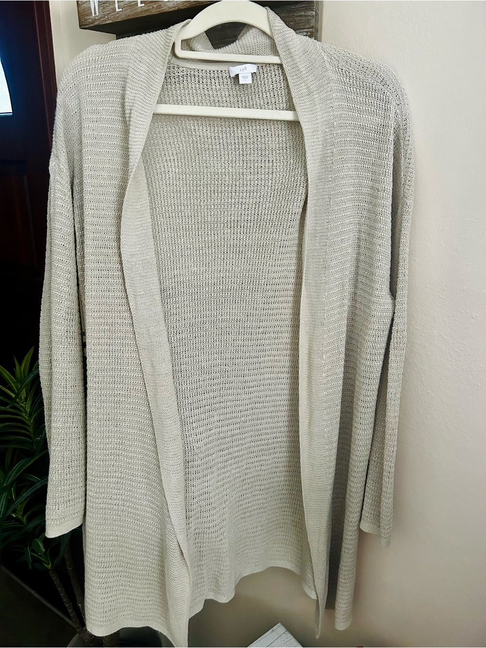 J. Jill Light Beige Open Front Knit Cardigan